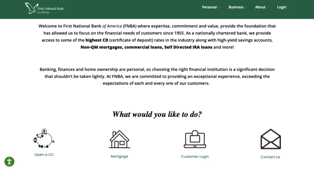 First National Bank of America_homepage