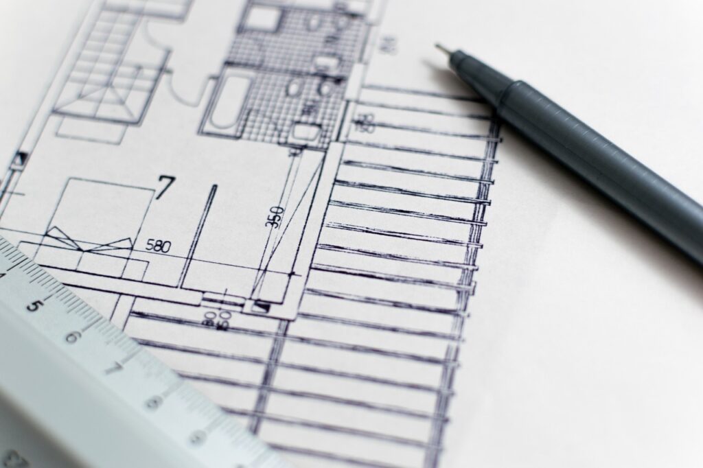 A close up of a floor plan for a project financed using Tennessee construction loans.