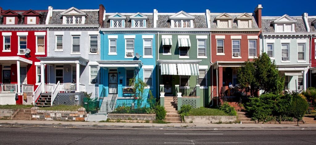 Colorful townhomes that would make great investment properties after a rental property analysis is done.