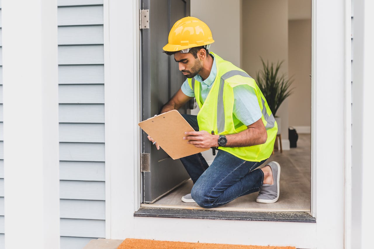 An inspector is completing a buyer's home inspection to uncover any hidden issues with the property.