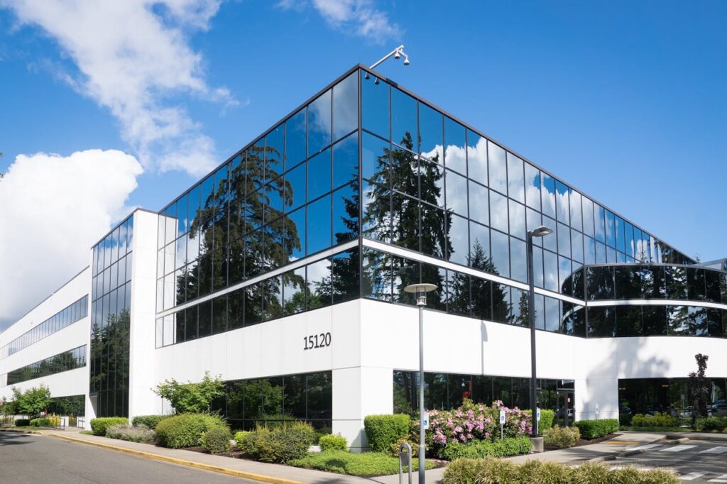 The exterior of an industrial building, a type of commercial property that could be financed with real estate investor loans. 