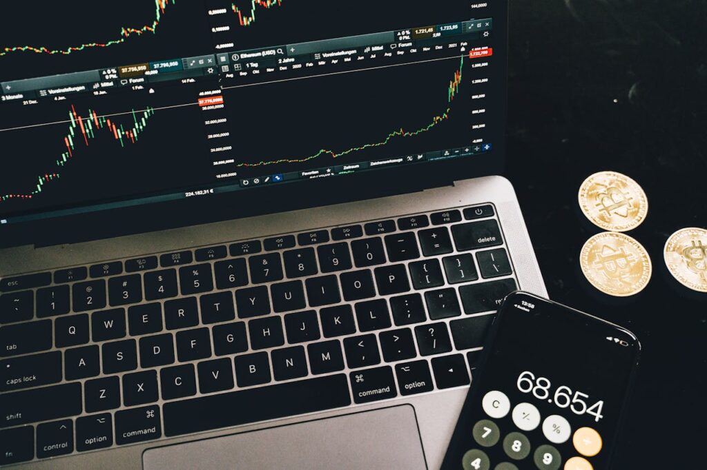 A computer screen with a stock price graph to demonstrate a type of asset you can use for asset based finance for mortgages.