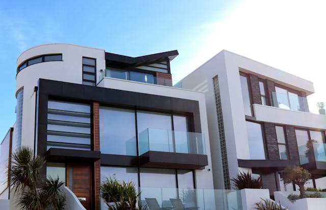 The exterior of a luxury property investment with modern finishings. 